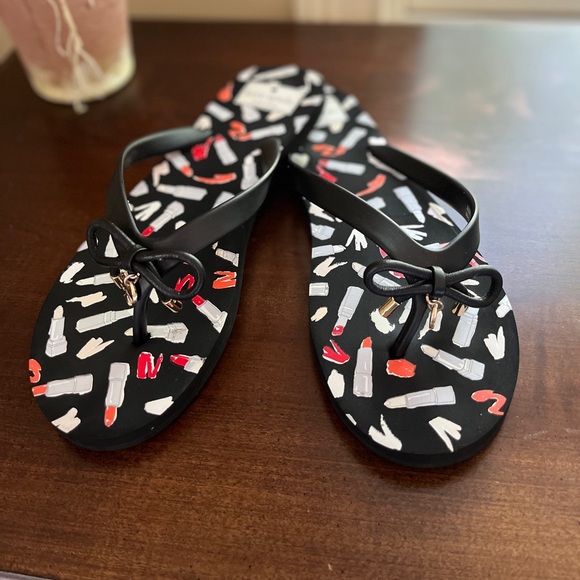 Kate Spade Black Multi Nova Lipstick Print Flip Flop Thong Sandals - Picture 5 of 15